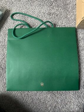 Rolex Green Shopping Tote with Gold Crown